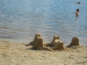 Sand castle and lake